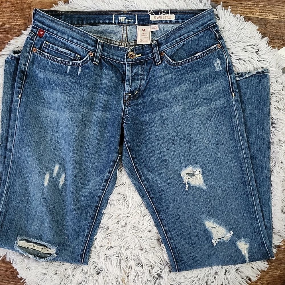 !It Jeans SWEETIE LONG low Rise Flared 70'S Hippie Distressed Cotton Y2K